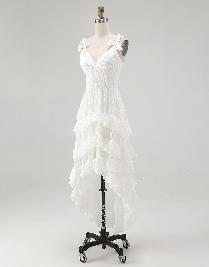 Ivory A Line High-Low Rehearsal Dinner Dress with Ruffles