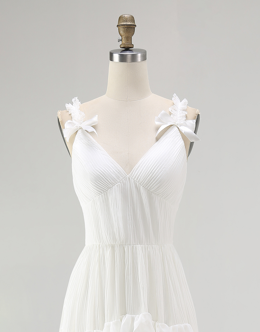 Ivory A Line High-Low Rehearsal Dinner Dress with Ruffles