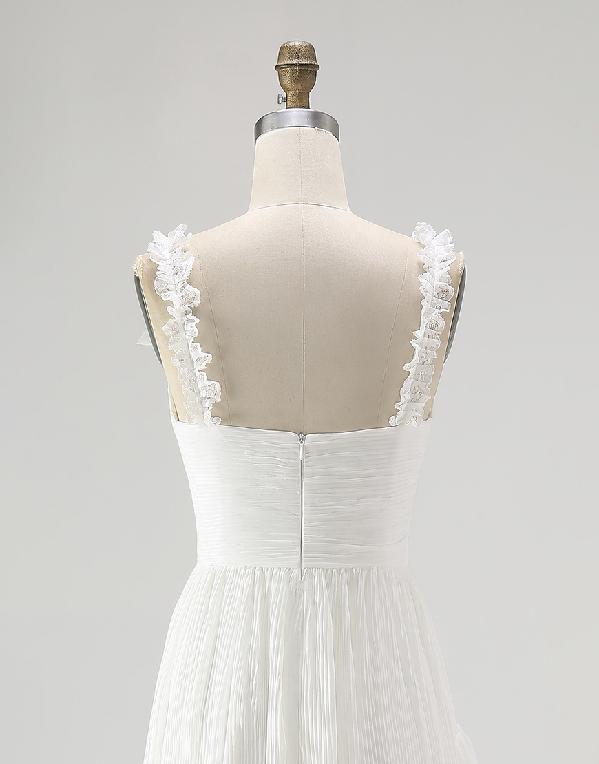 Ivory A Line High-Low Rehearsal Dinner Dress with Ruffles