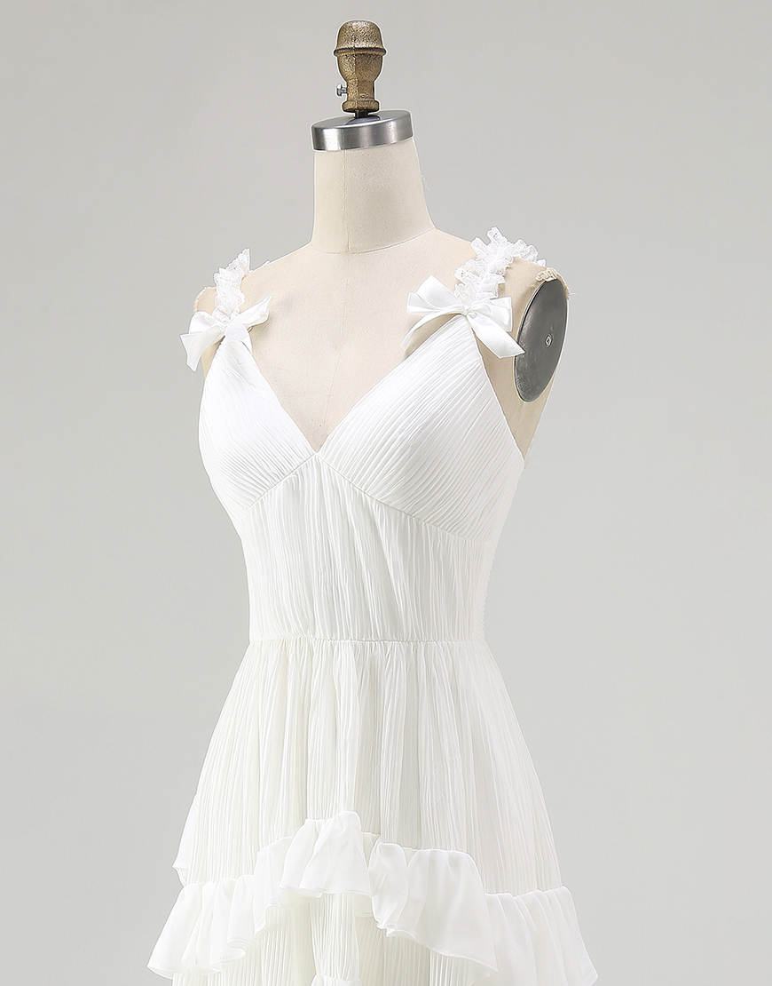 Ivory A Line High-Low Rehearsal Dinner Dress with Ruffles