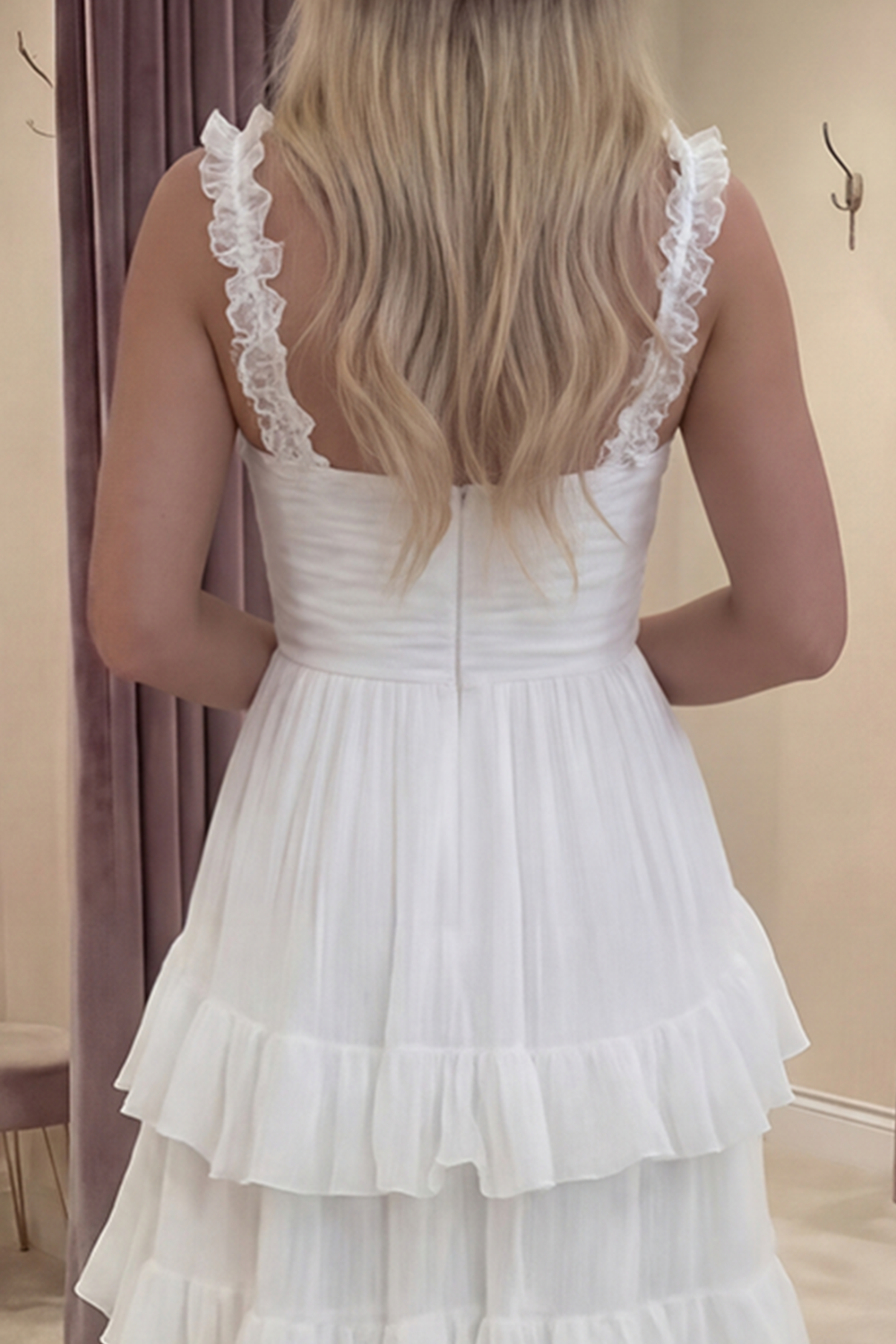 Black A Line Tiered Ruffled V-Neck High-Low Graduation Dress