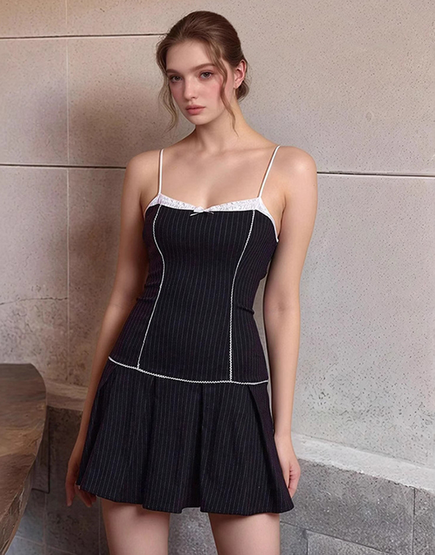 Black Satin A Line Striped Short Homecoming Dress