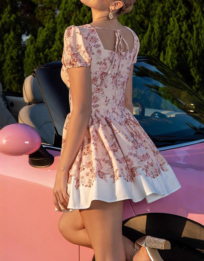 Blush Corset A Line Floral Short Vintage Homecoming Dress with String