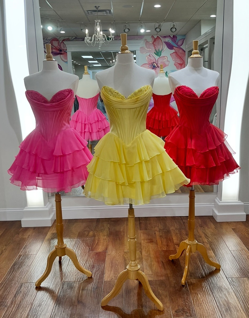 Yellow A Line Short Corset Homecoming Dress with Ruffles