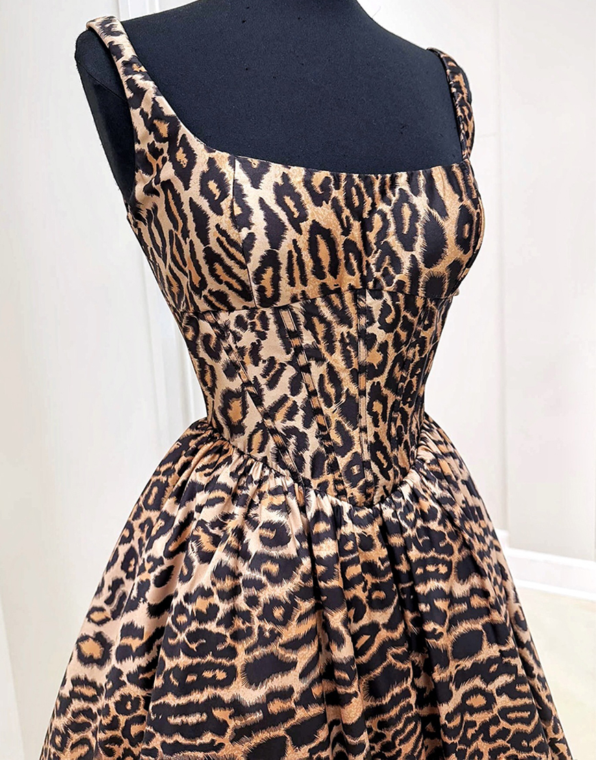 Brown Leopard Short Square Neck A Line Homecoming Dress