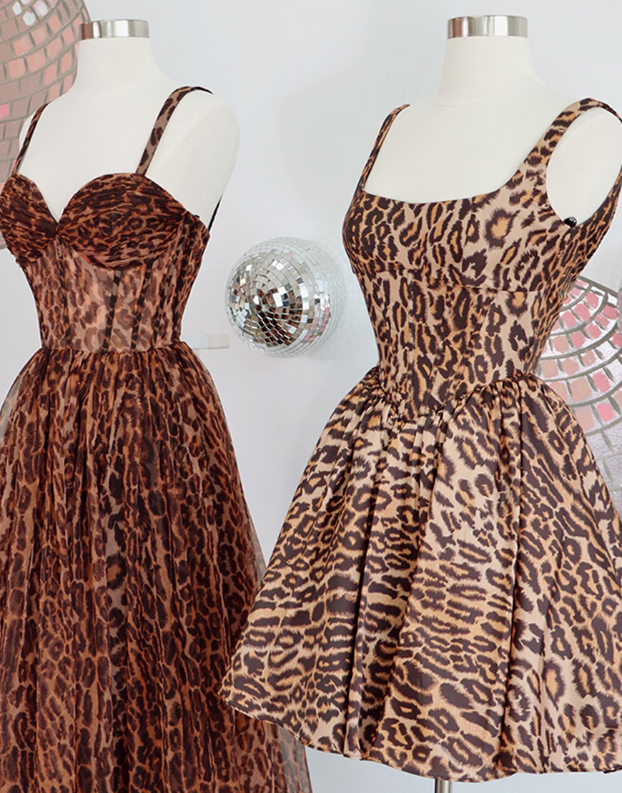 Brown Leopard Short Square Neck A Line Homecoming Dress