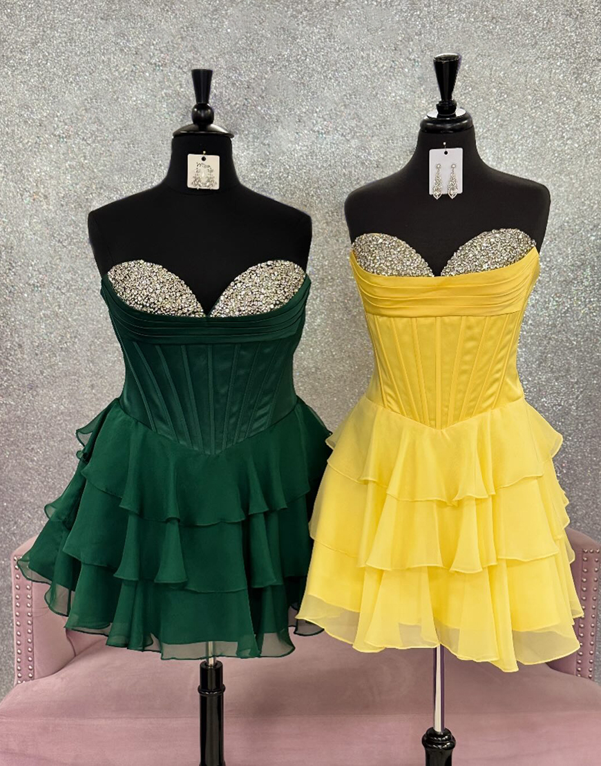 Sparkly Navy Corset Chiffon Tiered Sweetheart Short Homecoming Dress