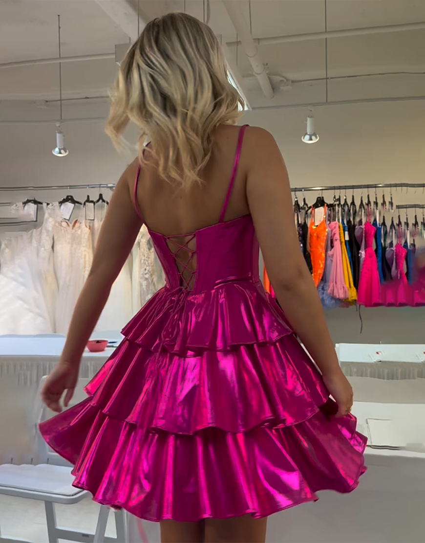 Fuchsia A-Line Corset Metallic Short Homecoming Dress
