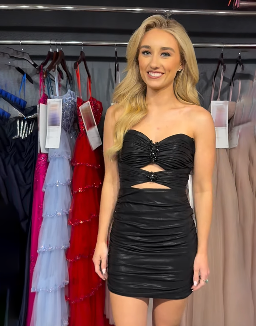 Sparkly Black Tight Cut Out Strapless Short Homecoming Dress