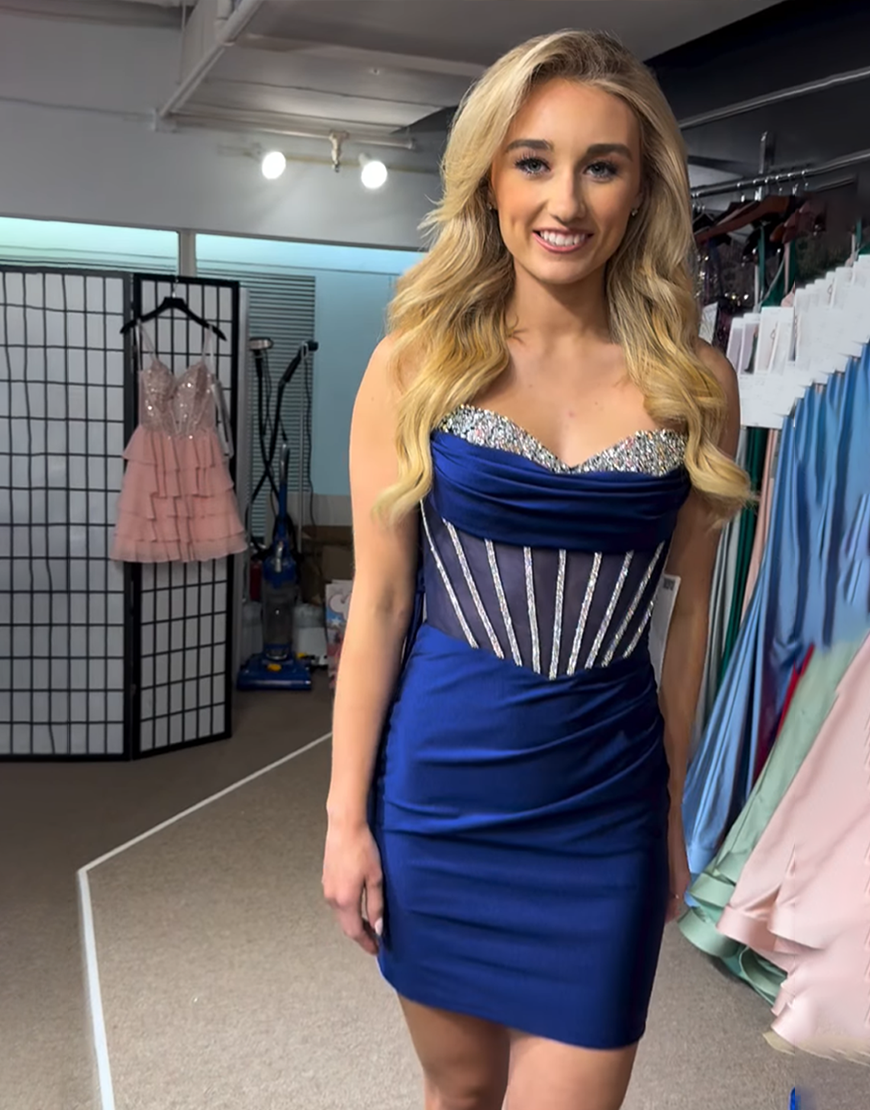 Sparkly Royal Blue Tight Corset Short Homecoming Dress