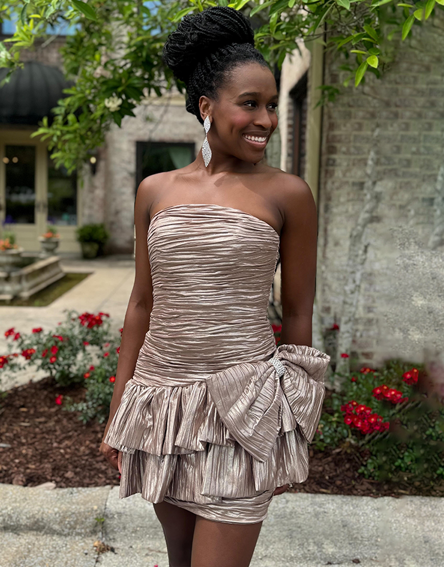 Light Blue A Line Short Pleated Homecoming Dress with Bow