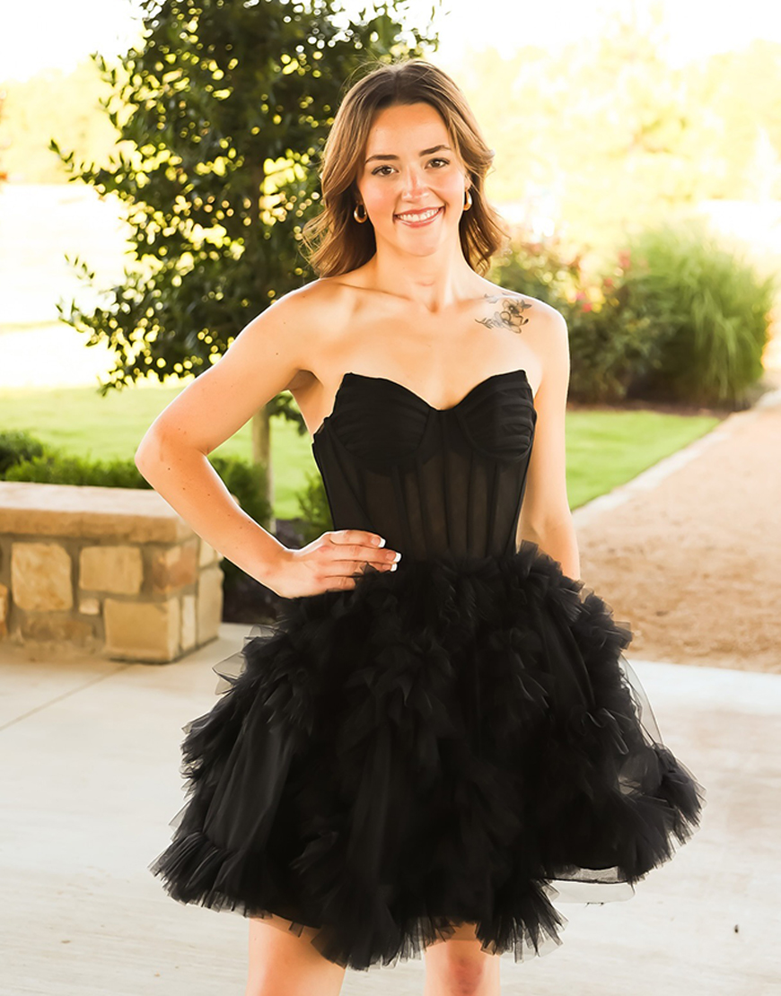 Purple Corset Tulle A Line Short Homecoming Dress with Ruffles