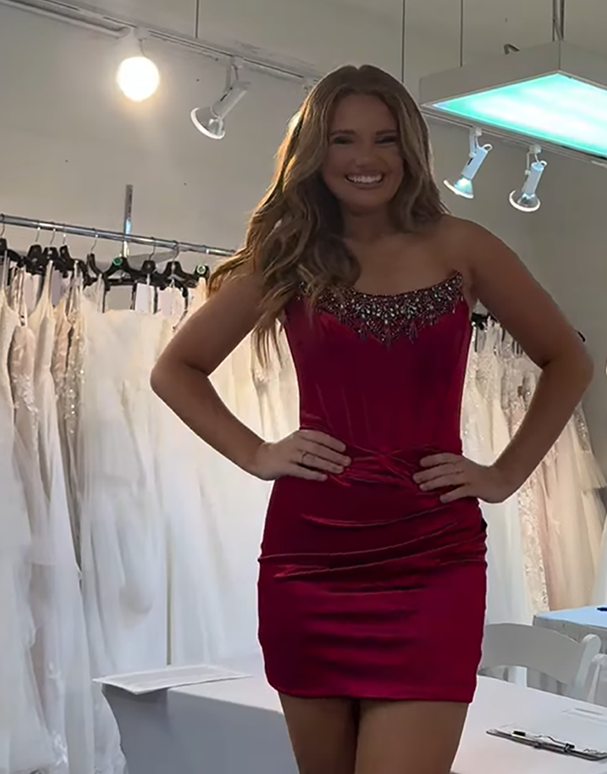 Sparkly Red Corset Short Homecoming Dress with Beading