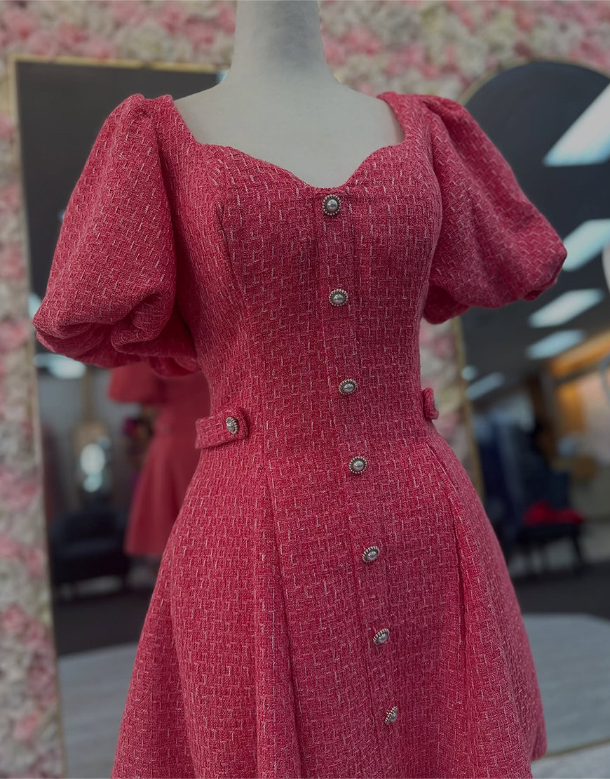 Red Tweed A Line Button Short Homecoming Dress