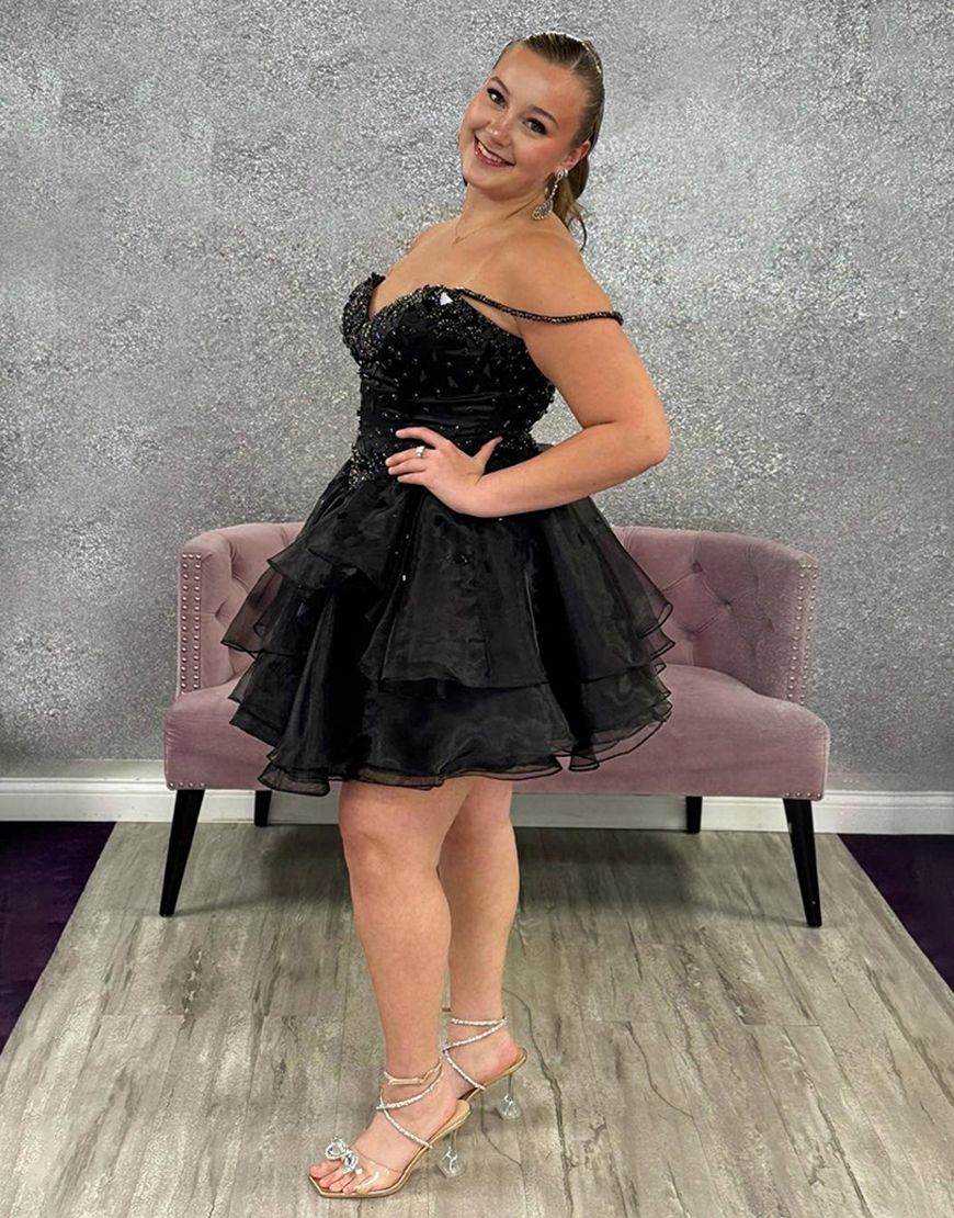 Sparkly Blue A Line Short Tulle Homecoming Dress with Beading