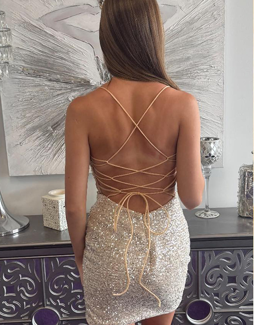 Sparkly Gold Sequins Corset Short Homecoming Dress with Beading