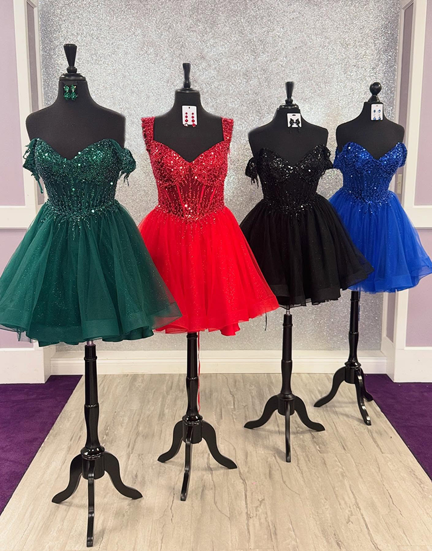 Sparkly Royal Blue Corset Tulle Beaded Short Homecoming Dress