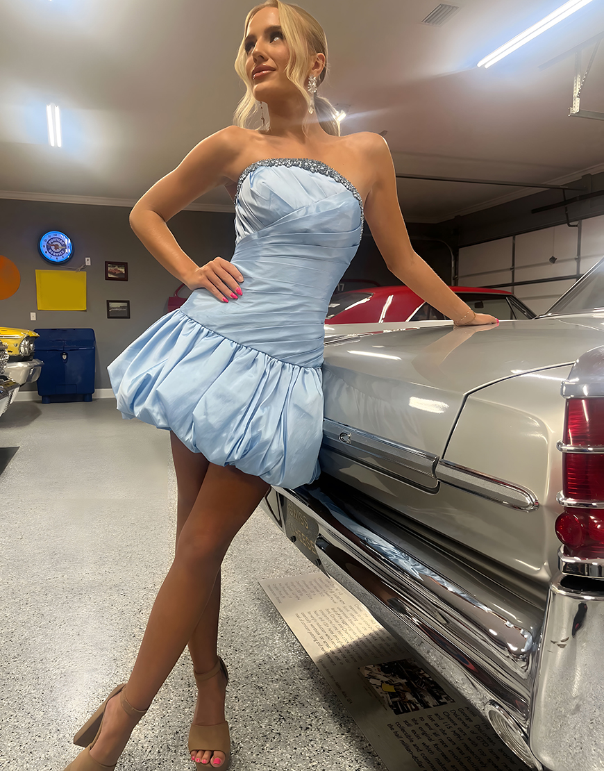 Pink Satin Tight Short Homecoming Dress with Rhinestones