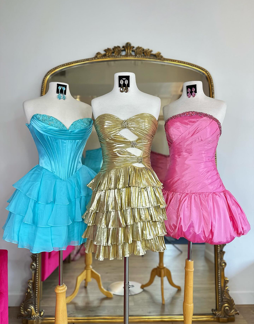 Pink Satin Tight Short Homecoming Dress with Rhinestones