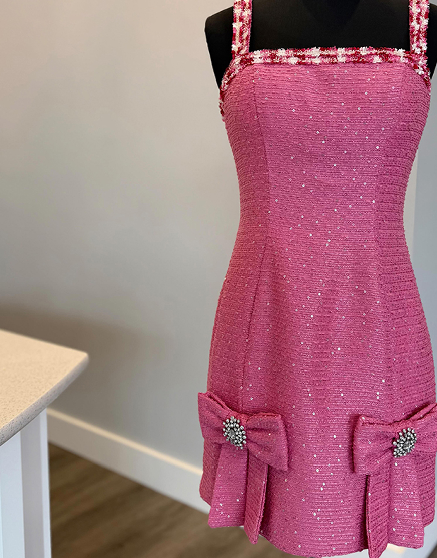 Sparkly Blue Tight Short Tweed Homecoming Dress with Bows