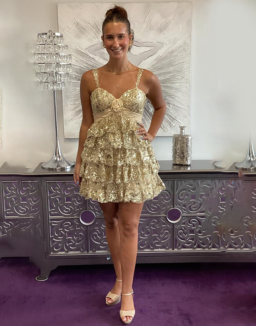 Sparkly Blue Floral Off The Shoulder Lace Short Homecoming Dress with Ruffles