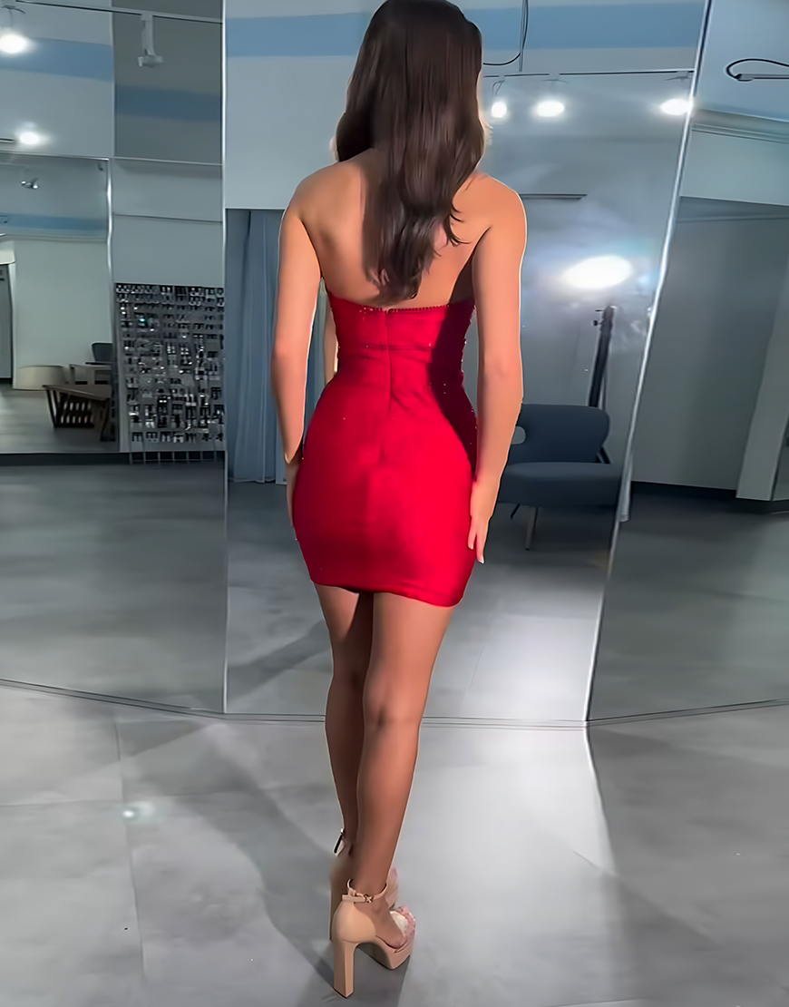 Sparkly Black Floral Strapless Short Tight Homecoming Dress with Beading