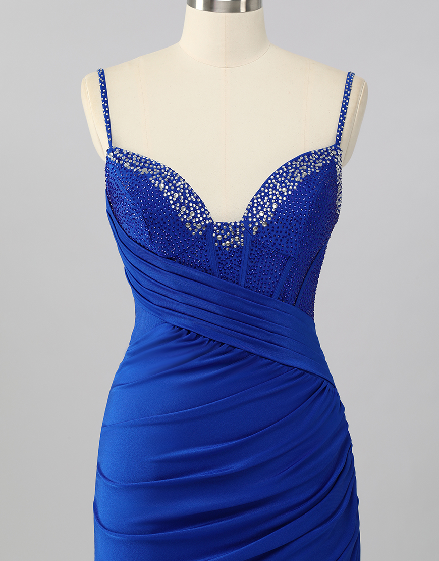 Sparkly Royal Blue Tight Beaded Short Corset Homecoming Dress
