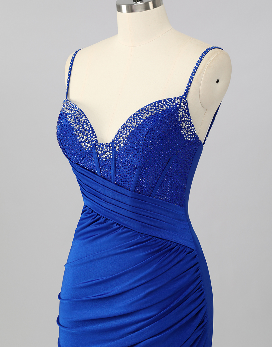 Sparkly Royal Blue Tight Beaded Short Corset Homecoming Dress