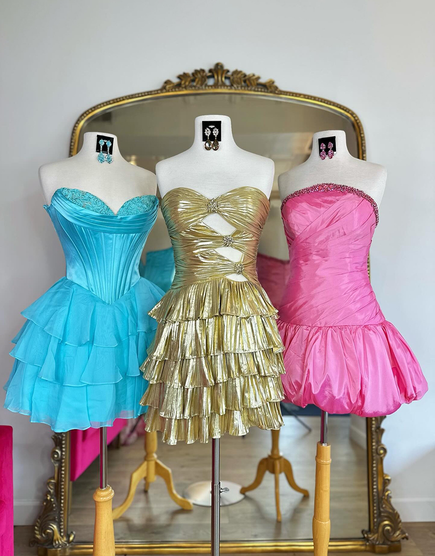 Sparkly Metallic Gold A Line Tiered Short Homecoming Dress with Beading