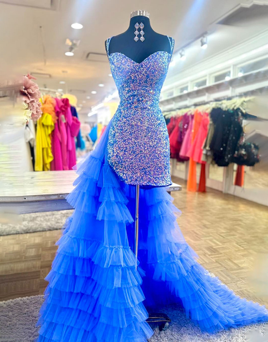 Sparkly Blue Sequins Ruffled Tight Homecoming Dress