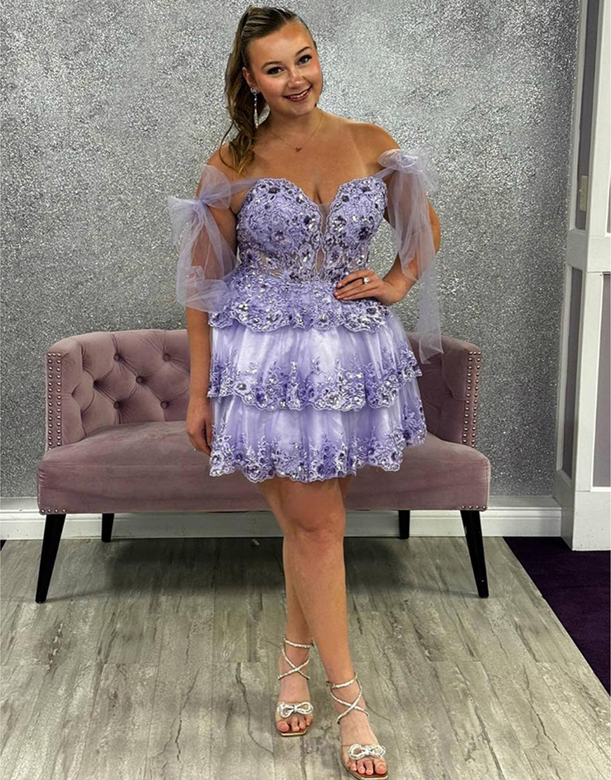 Sparkly Navy Ruffled Lace Short Homecoming Dress with Bow