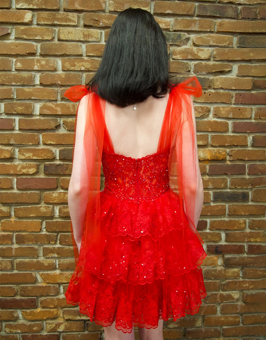 Sparkly Navy Ruffled Lace Short Homecoming Dress with Bow