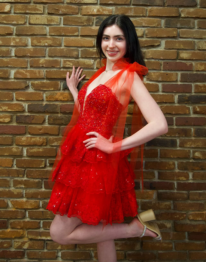 Sparkly Navy Ruffled Lace Short Homecoming Dress with Bow