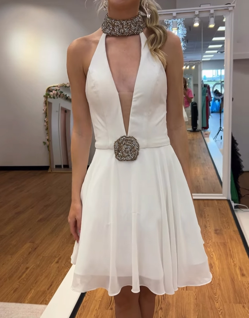 Sparkly Black Short Floral High Neck Homecoming Dress with Beading