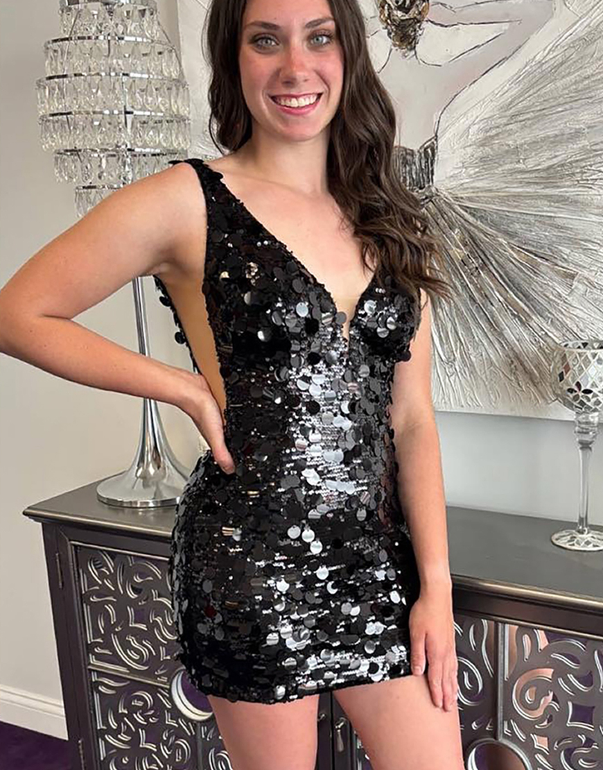 Sparkly Black Sequins Tight Short Homecoming Dress