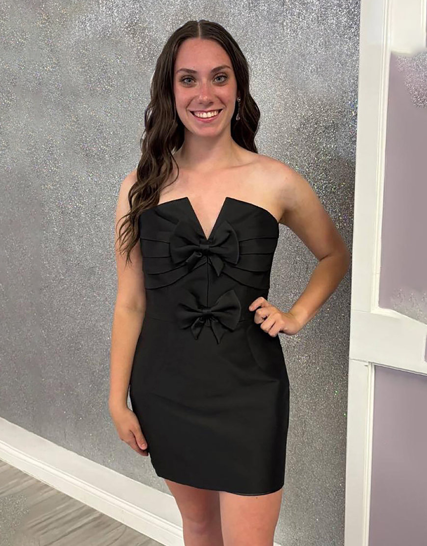 Black Tight Short Satin Homecoming Dress with Bows