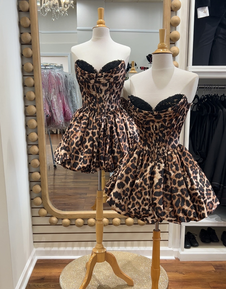 Black Leopard Corset Sweetheart A Line Short Homecoming Dress