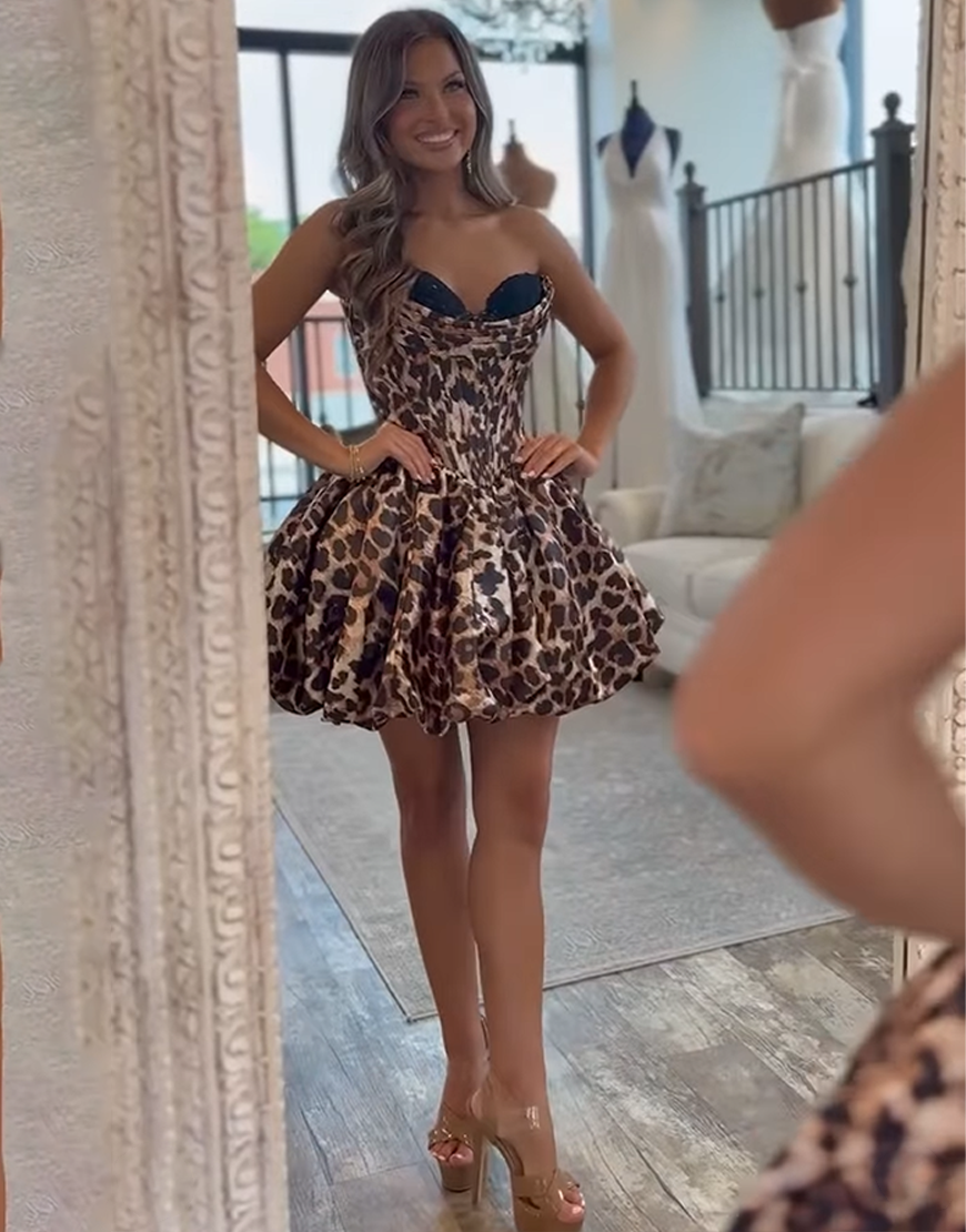 Black Leopard Corset Sweetheart A Line Short Homecoming Dress