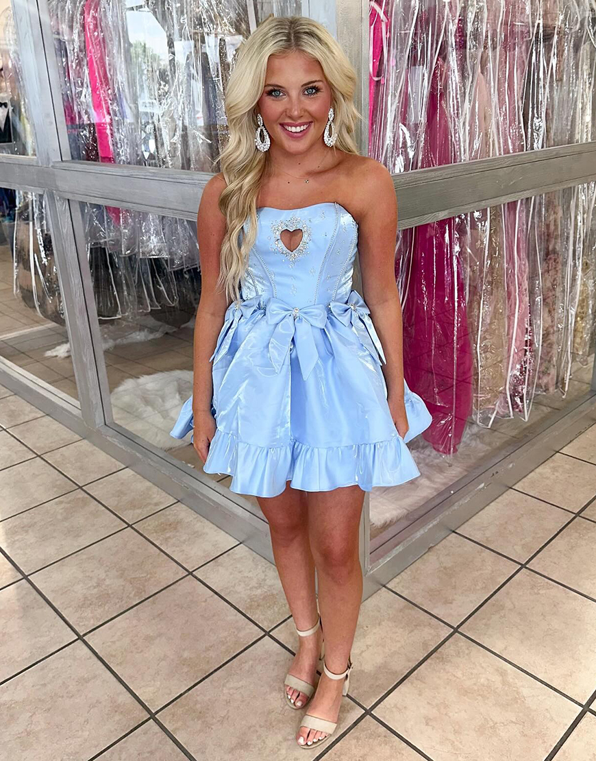 Sparkly Black Satin Beaded Short Homecoming Dress with Keyhole