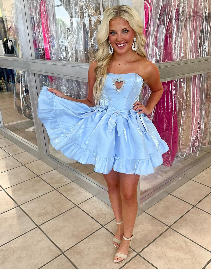 Sparkly Black Satin Beaded Short Homecoming Dress with Keyhole