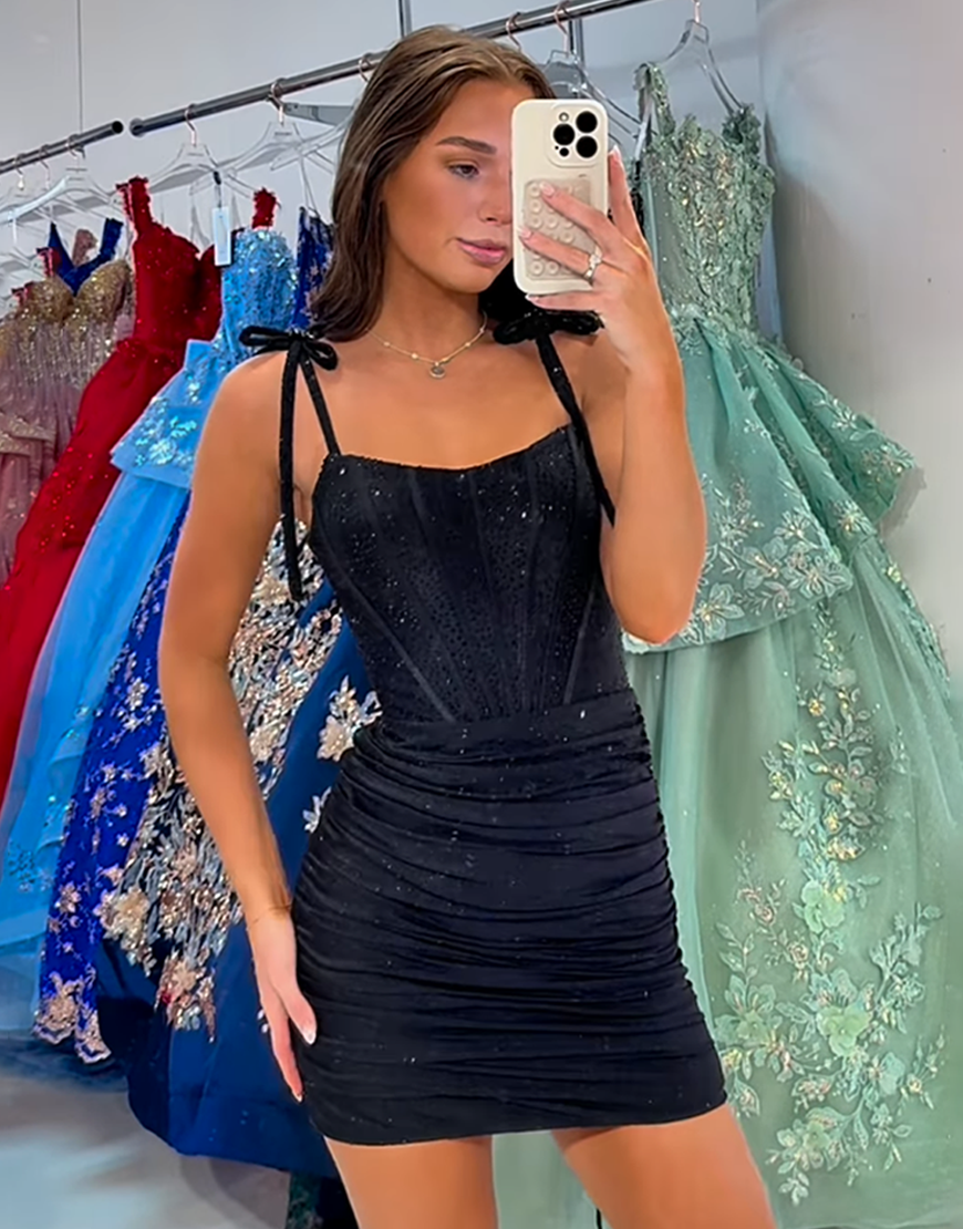 Black Corset Tight Short Homecoming Dress with Bows
