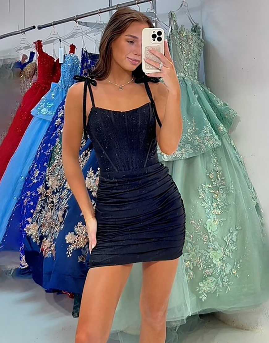 Black Corset Tight Short Homecoming Dress with Bows