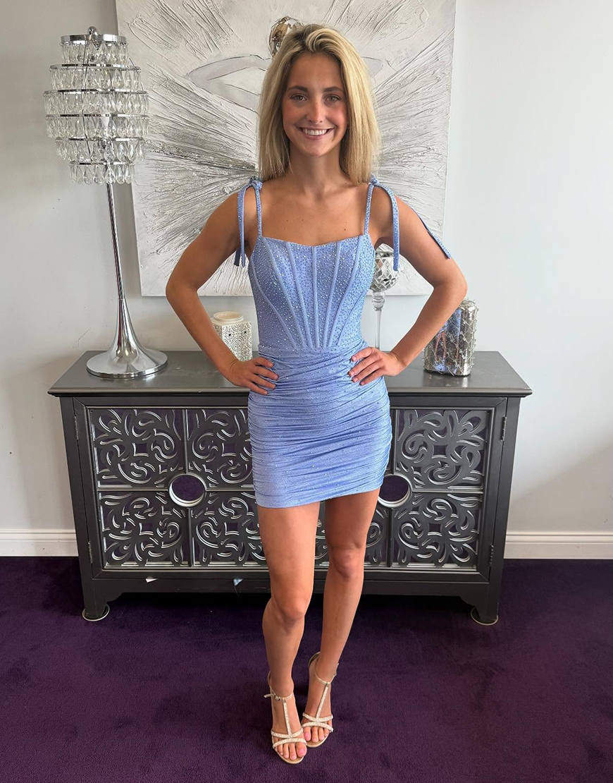 Black Corset Tight Short Homecoming Dress with Bows