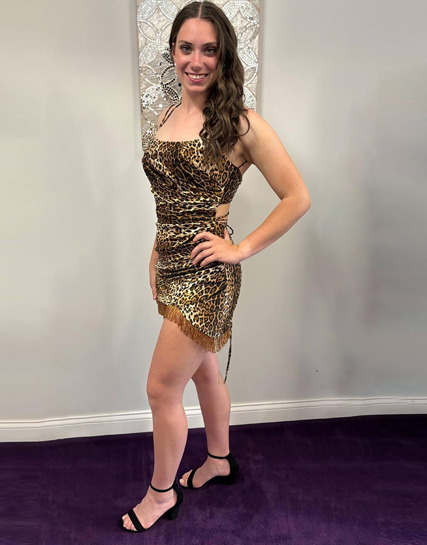 Brown Leopard Tight Short Spaghetti Straps Homecoming Dress with Fringe