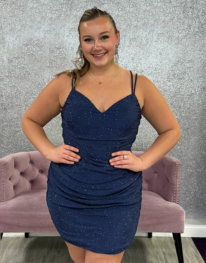 Sparkly Navy Beaded Tight Short Homecoming Dress