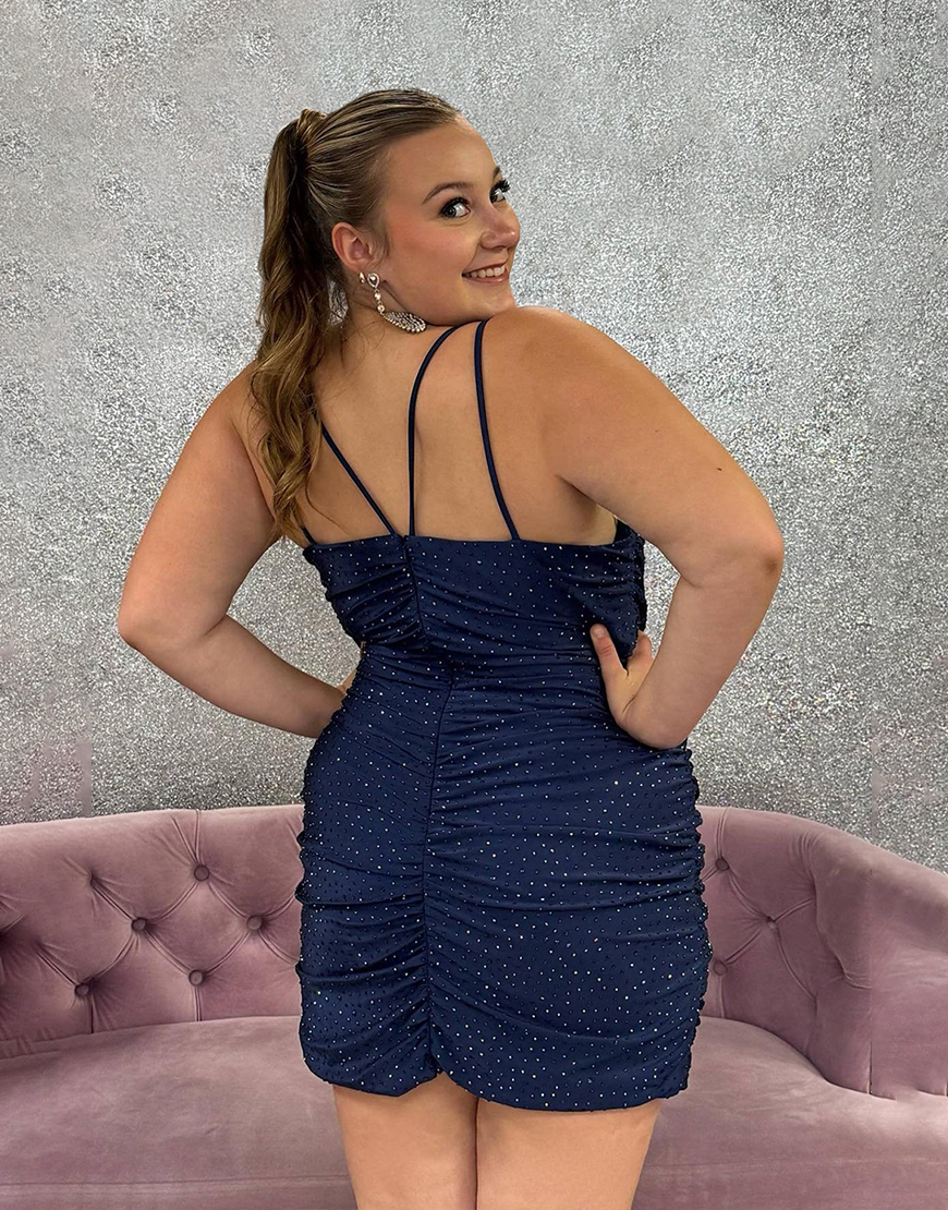 Sparkly Navy Beaded Tight Short Homecoming Dress