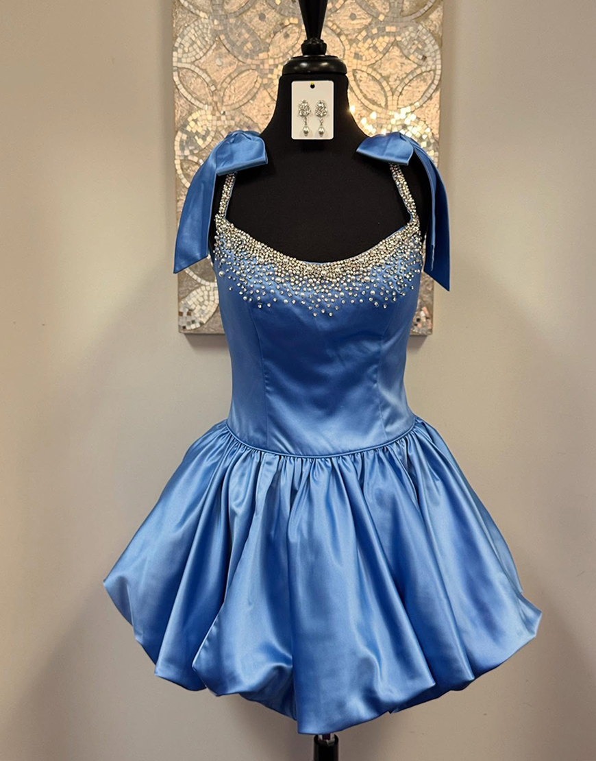 Sparkly Fuchsia A Line Beaded Short Homecoming Dress with Bow