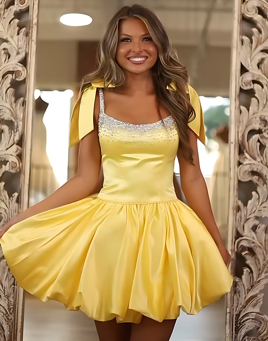 Sparkly Fuchsia A Line Beaded Short Homecoming Dress with Bow