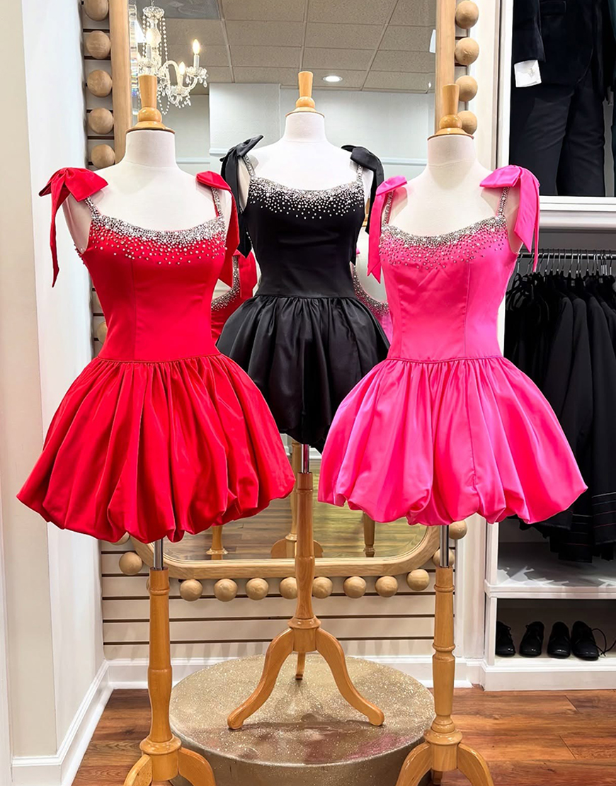 Sparkly Black A Line Beaded Short Homecoming Dress with Bow