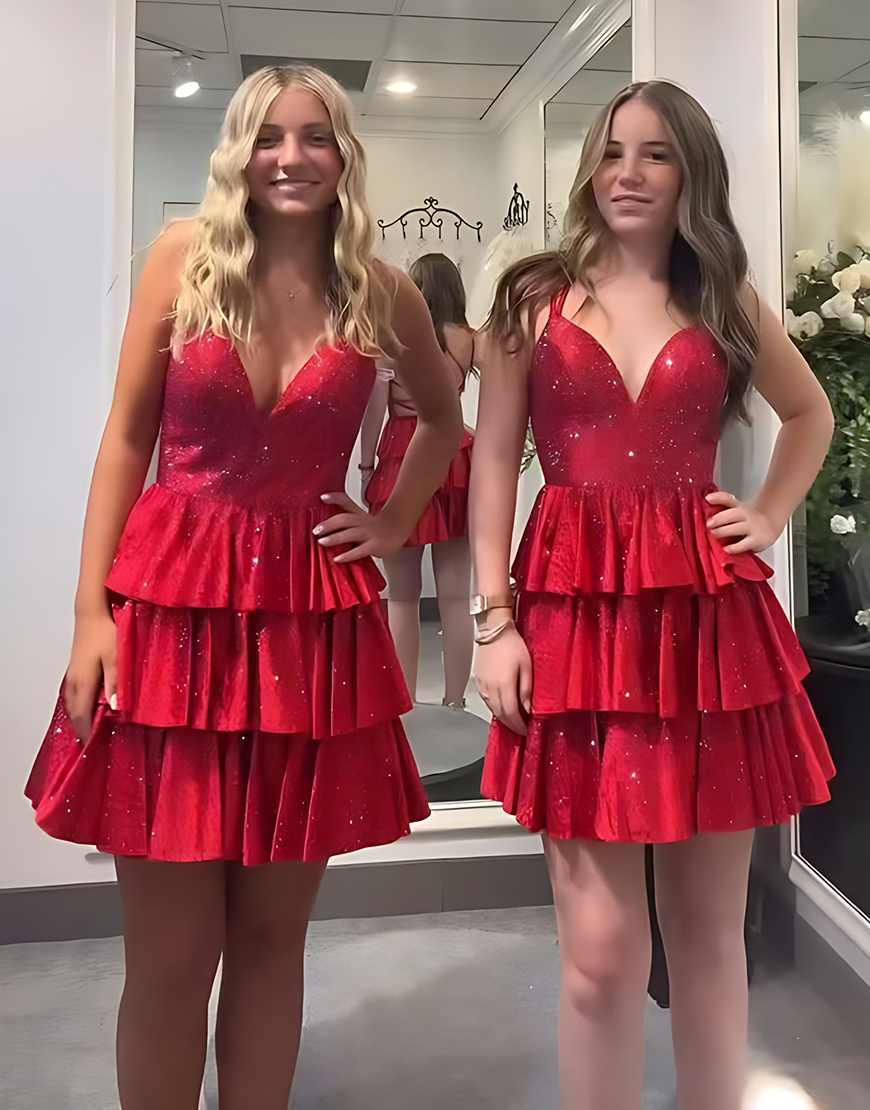 Sparkly Green Satin Ruffled A Line Short Homecoming Dress with Beading